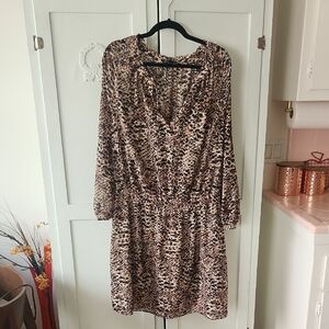 Ralph Lauren Brown Leopard Print Long Sleeve Dress-Sheer